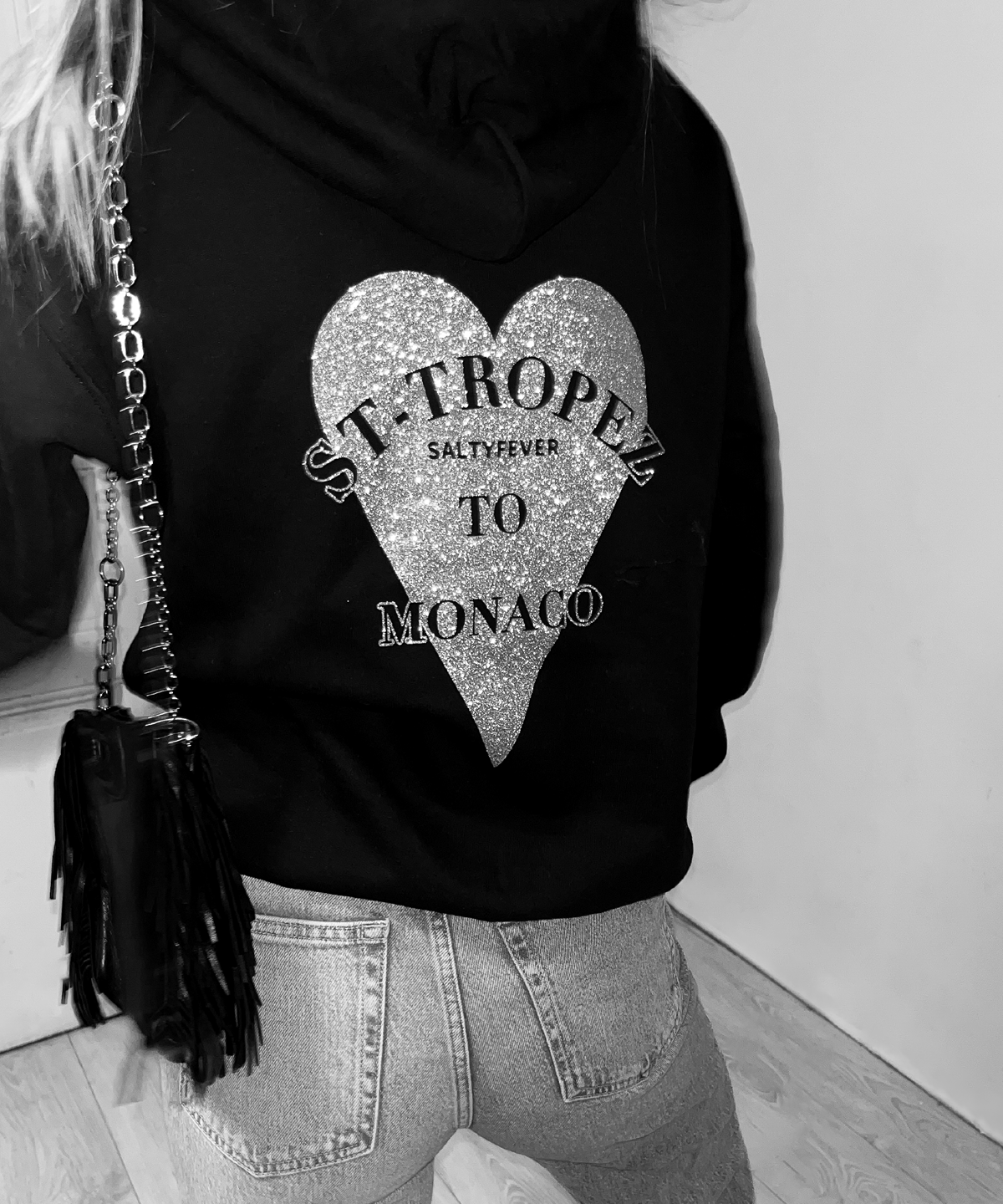 HOODIE BLACK GLITTER ARGENTÉ