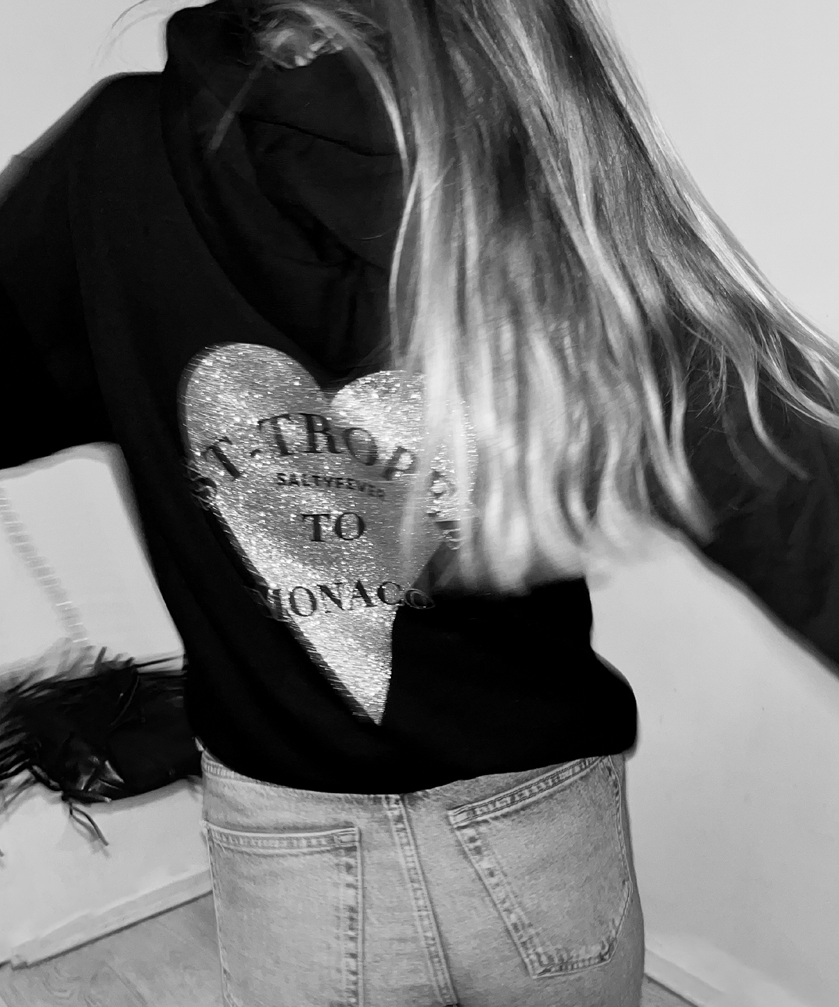 HOODIE BLACK GLITTER ARGENTÉ