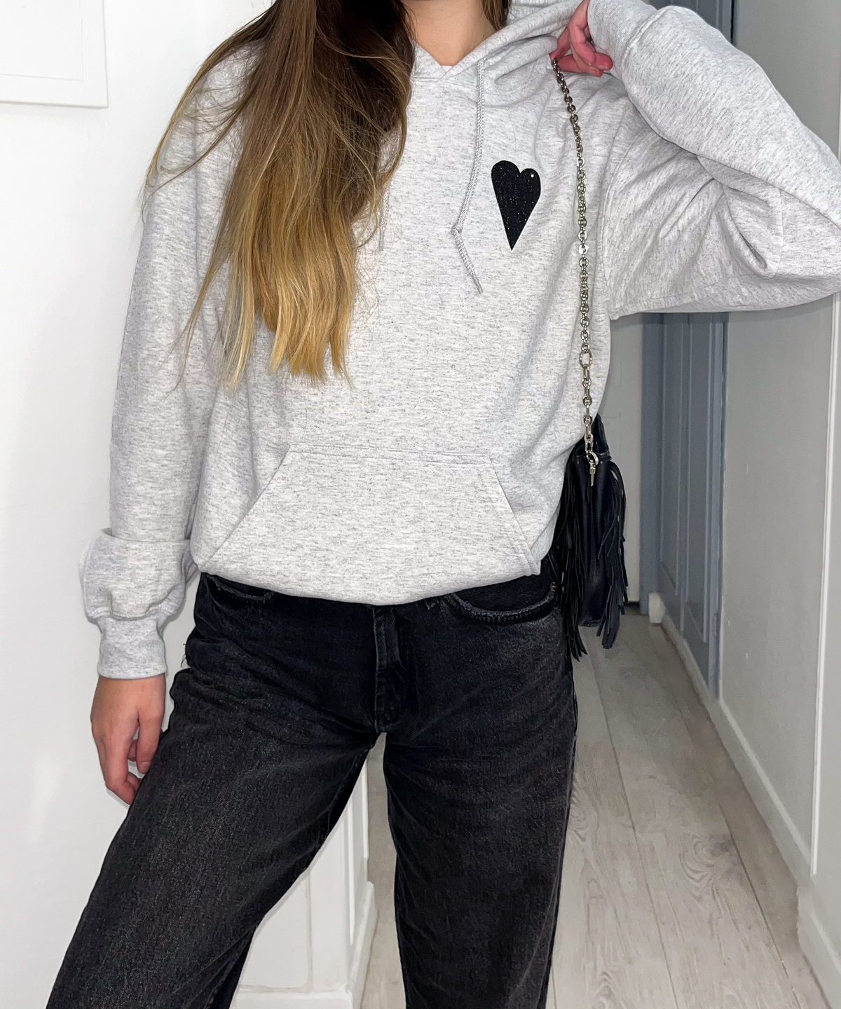 HOODIE GLITTER BLACK ASH GREY