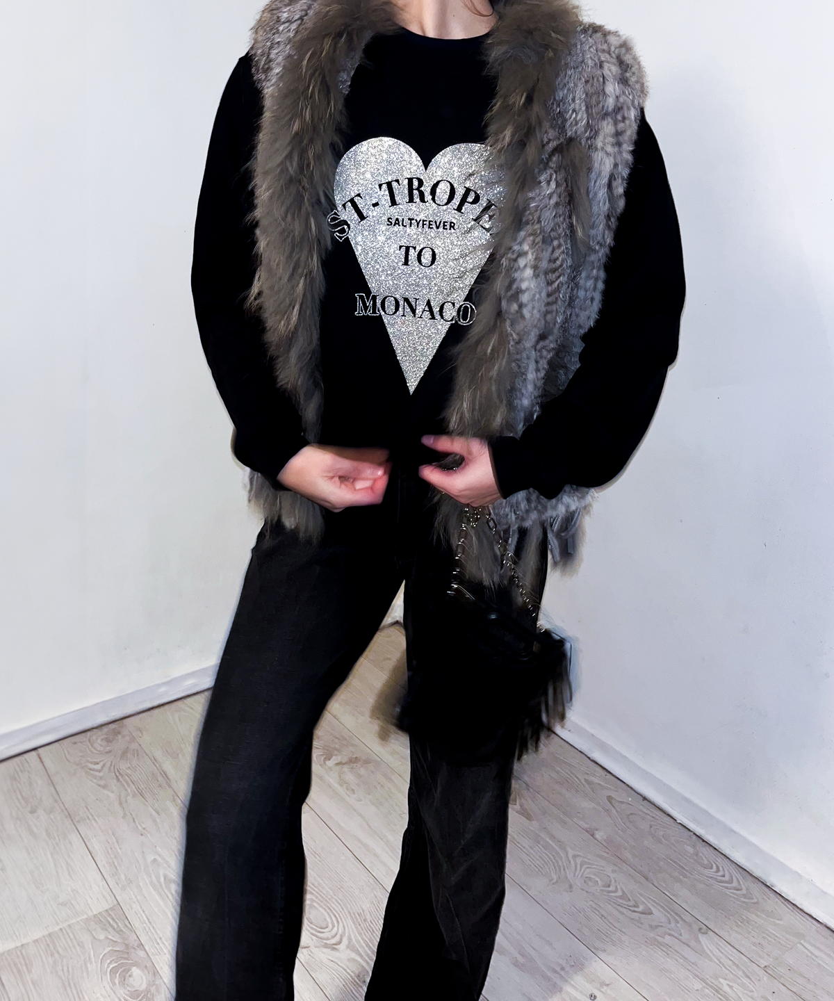 PULL COL ROND GLITTER ARGENTÉ