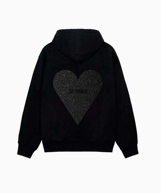 HOODIE GLITTER BLACK HEART