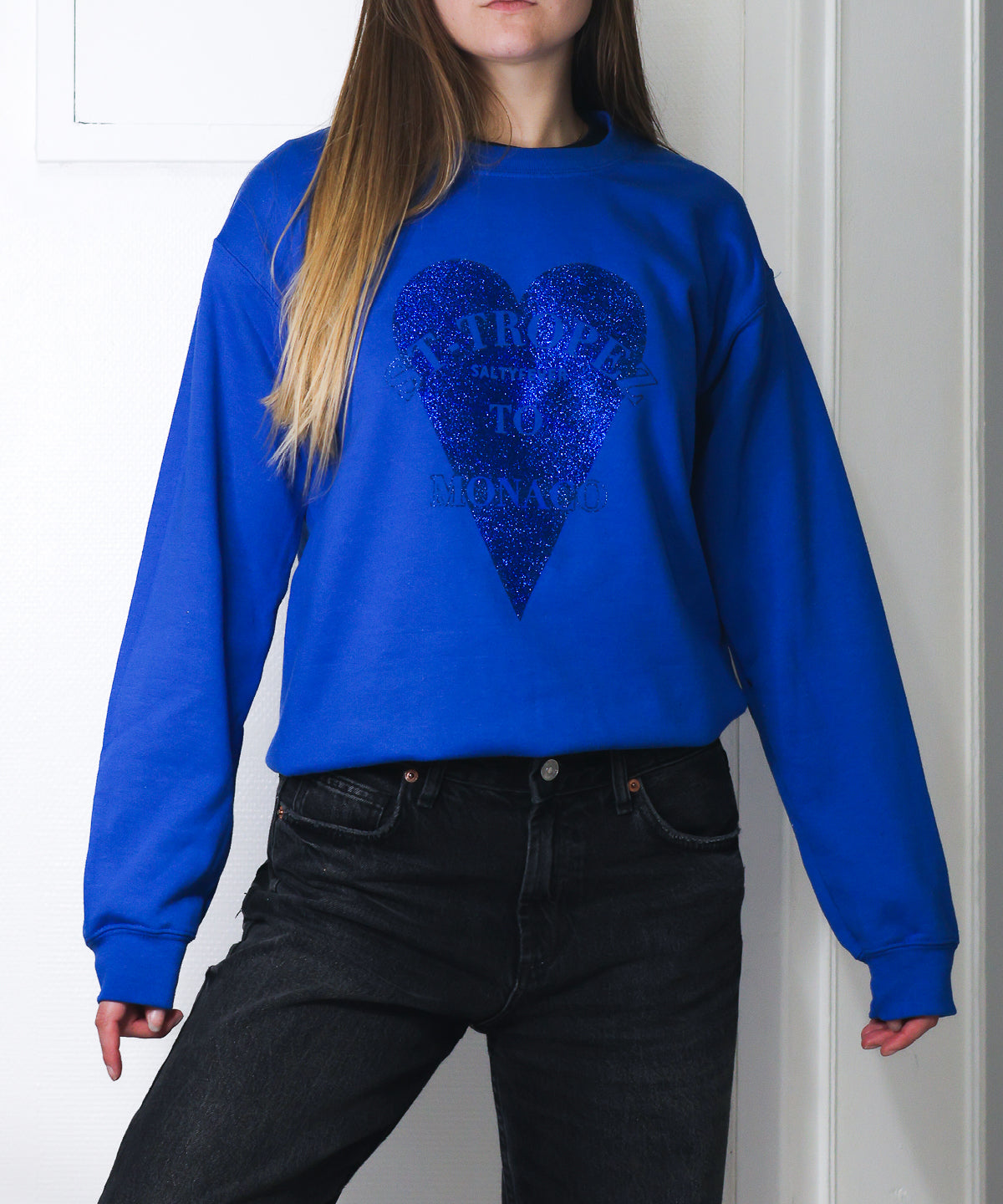 PULL COL ROND BLEU ROYAL GLITTER