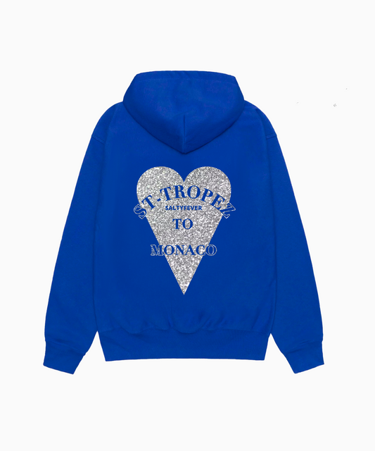 HOODIE BLEU ROYAL COEUR ARGENTÉ